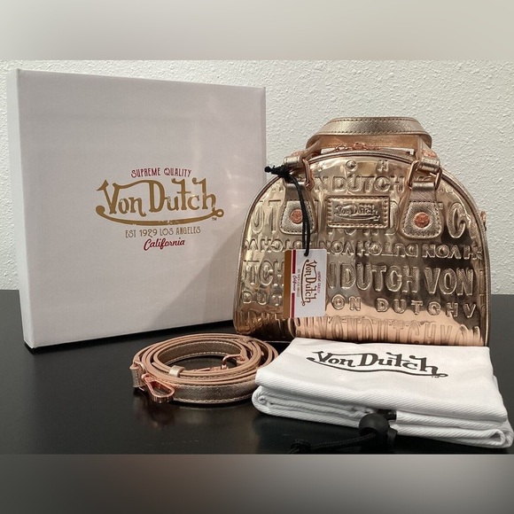 Von Dutch Small Rose Gold Reflective Bowling Bag | FULL INCLUSION | NEW/NWT!!💗 - Picture 1 of 11